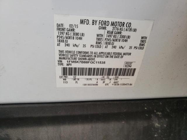 Photo 10 from auction – 2015 FORD EXPLORER with VIN 1FM5K7B88FGC11535