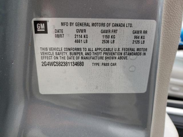 Photo 10 from auction – 2008 BUICK LACROSSE C with VIN 2G4WC582381134680