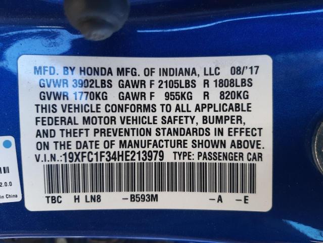 Photo 10 from auction – 2017 HONDA CIVIC EX with VIN 19XFC1F34HE213979