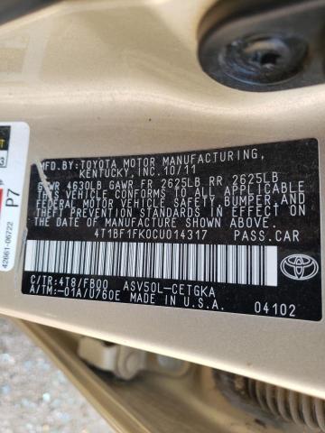Zdjęcie 10 z aukcji – 2012 TOYOTA CAMRY BASE z VIN 4T1BF1FK0CU014317