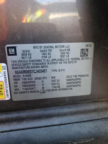 Photo 10 from auction – 2012 BUICK ENCLAVE with VIN 5GAKRDED7CJ403457