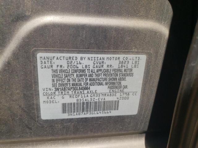 Photo 10 from auction – 2016 NISSAN SENTRA S with VIN 3N1AB7AP3GL645664