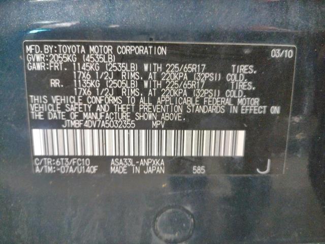 Photo 10 from auction – 2010 TOYOTA RAV4 with VIN JTMBF4DV7A5032355