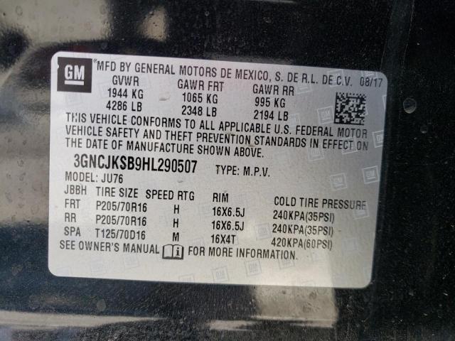 Photo 10 from auction – 2017 CHEVROLET TRAX LS with VIN 3GNCJKSB9HL290507