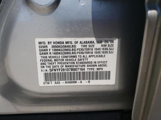 Photo 10 from auction – 2007 HONDA PILOT LX with VIN 5FNYF28107B007164