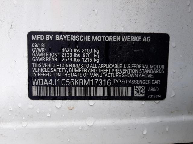 Photo 10 from auction – 2019 BMW 430I GRAN with VIN WBA4J1C56KBM17316