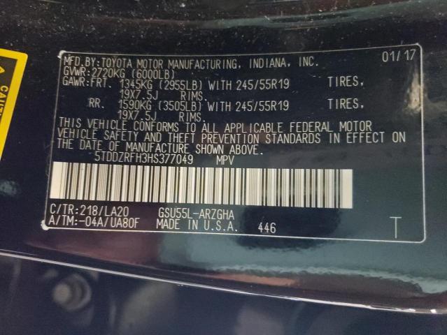 Photo 10 from auction – 2017 TOYOTA HIGHLANDER with VIN 5TDDZRFH3HS377049