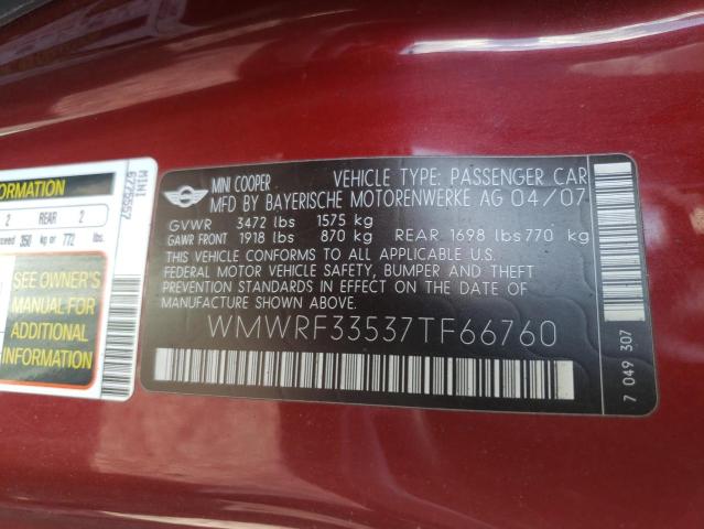 Photo 10 from auction – 2007 MINI COOPER with VIN WMWRF33537TF66760