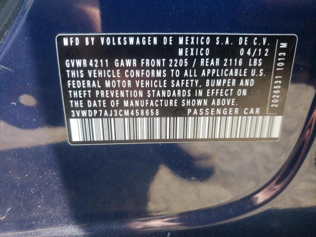Photo 10 from auction – 2012 VOLKSWAGEN JETTA SE with VIN 3VWDP7AJ3CM458658