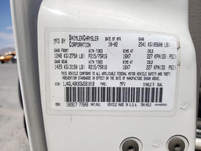 Photo 10 from auction – 2003 JEEP LIBERTY SP with VIN 1J4GL48K83W581018