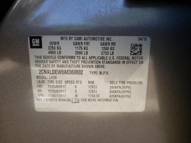 Photo 10 from auction – 2010 CHEVROLET EQUINOX LT with VIN 2CNALDEW8A6360802