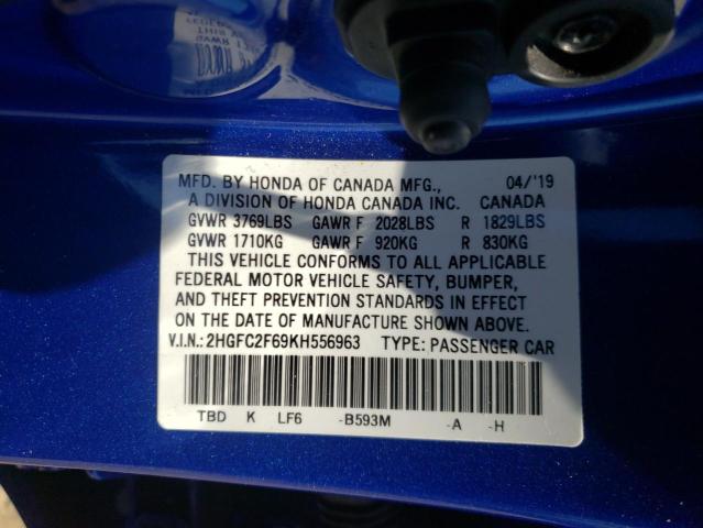 Photo 10 from auction – 2019 HONDA CIVIC LX with VIN 2HGFC2F69KH556963