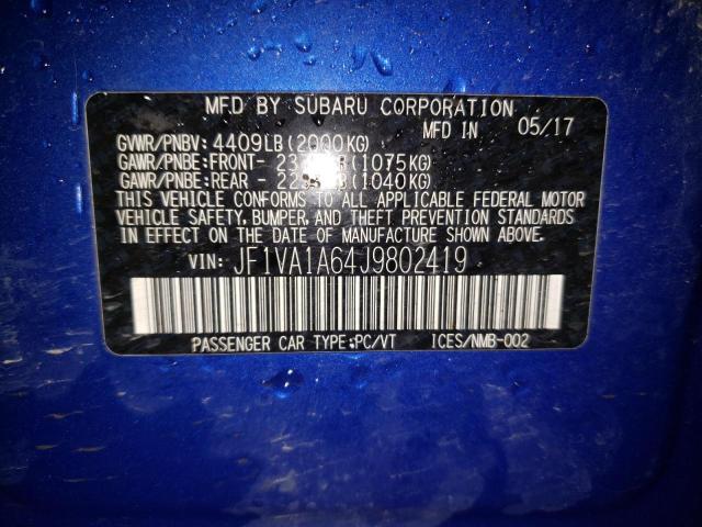 Photo 10 from auction – 2018 SUBARU WRX with VIN JF1VA1A64J9802419