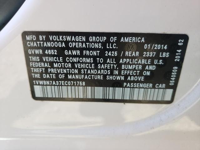 Photo 10 from auction – 2014 VOLKSWAGEN PASSAT SE with VIN 1VWBN7A37EC071758