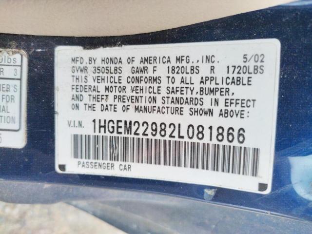 Photo 10 from auction – 2002 HONDA CIVIC EX with VIN 1HGEM22982L081866