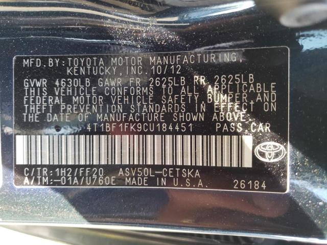 Photo 10 from auction – 2012 TOYOTA CAMRY BASE with VIN 4T1BF1FK9CU184451