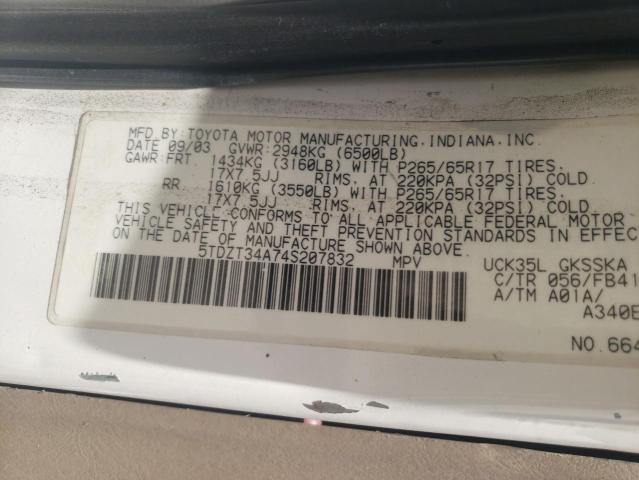 Photo 10 from auction – 2004 TOYOTA SEQUOIA SR with VIN 5TDZT34A74S207832