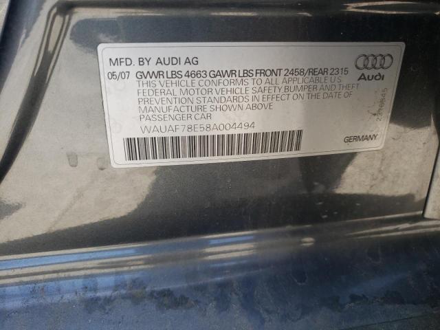 Photo 10 from auction – 2008 AUDI A4 with VIN WAUAF78E58A004494