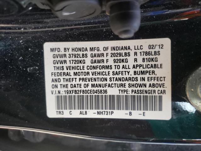 Photo 10 from auction – 2012 HONDA CIVIC EX with VIN 19XFB2F80CE045836