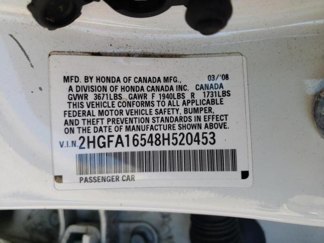 Photo 10 from auction – 2008 HONDA CIVIC LX with VIN 2HGFA16548H520453
