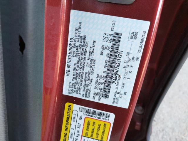 Photo 10 from auction – 2017 FORD FUSION SE with VIN 3FA6P0H77HR219241