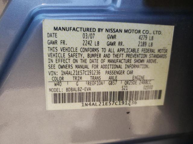 Photo 10 from auction – 2007 NISSAN ALTIMA 2.5 with VIN 1N4AL21E57C191236