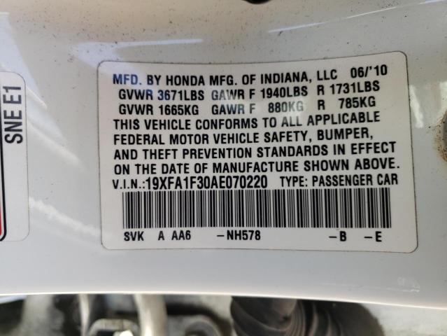 Photo 10 from auction – 2010 HONDA CIVIC VP with VIN 19XFA1F30AE070220