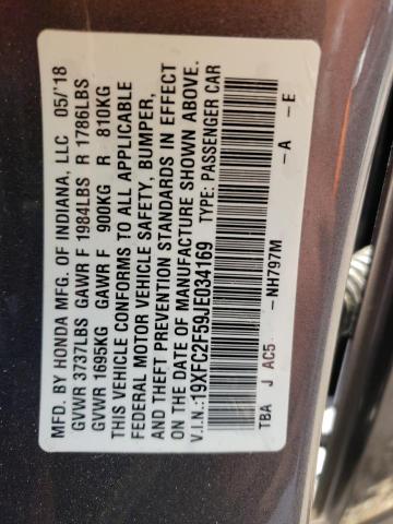 Photo 10 from auction – 2018 HONDA CIVIC LX with VIN 19XFC2F59JE034169
