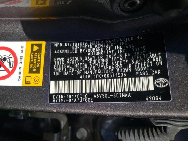 Photo 10 from auction – 2016 TOYOTA CAMRY LE with VIN 4T4BF1FKXGR541535