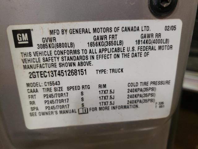 Photo 10 from auction – 2005 GMC NEW SIERRA with VIN 2GTEC13T451268151