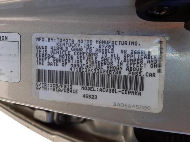 Photo 10 from auction – 2003 TOYOTA CAMRY LE with VIN 4T1BE32K33U248780