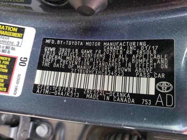Photo 10 from auction – 2017 TOYOTA COROLLA L with VIN 2T1BURHEXHC834523