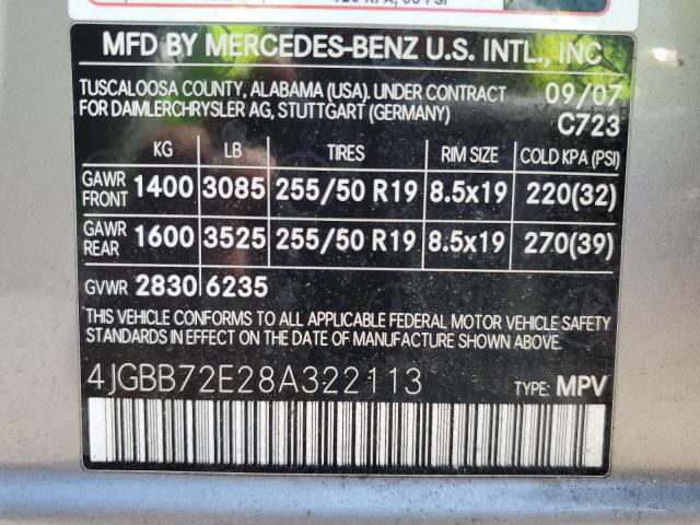 Photo 10 from auction – 2008 MERCEDES-BENZ ML 550 with VIN 4JGBB72E28A322113