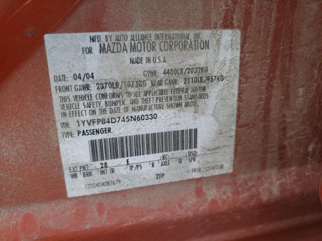 Photo 10 from auction – 2004 MAZDA 6 S with VIN 1YVFP84D745N60330