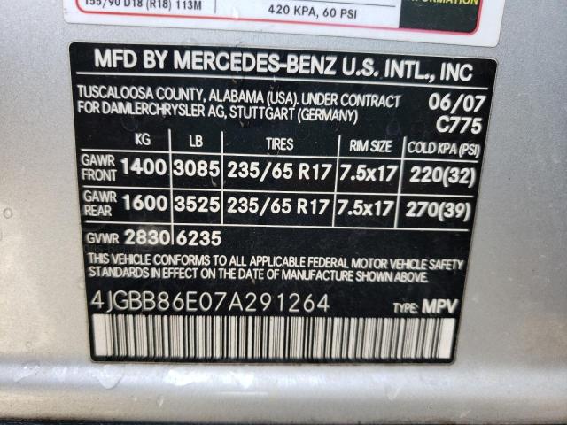 Photo 10 from auction – 2007 MERCEDES-BENZ ML 350 with VIN 4JGBB86E07A291264