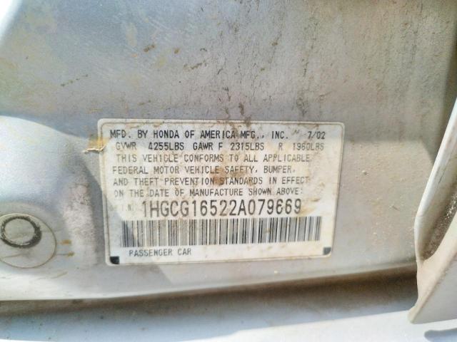 Photo 10 from auction – 2002 HONDA ACCORD EX with VIN 1HGCG16522A079669