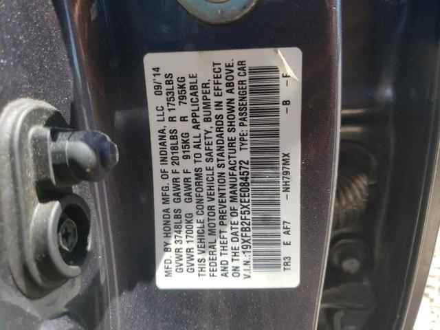 Photo 10 from auction – 2014 HONDA CIVIC LX with VIN 19XFB2F5XEE084572