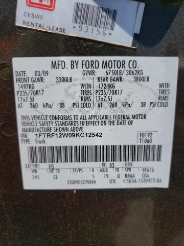 Photo 10 from auction – 2009 FORD F150 with VIN 1FTRF12W09KC12542