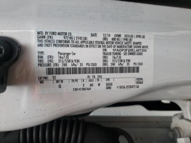 Photo 10 from auction – 2014 FORD FOCUS SE with VIN 1FADP3F20EL457300