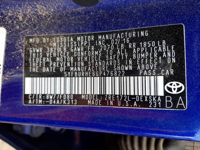 Photo 10 from auction – 2016 TOYOTA COROLLA L with VIN 5YFBURHE6GP476822