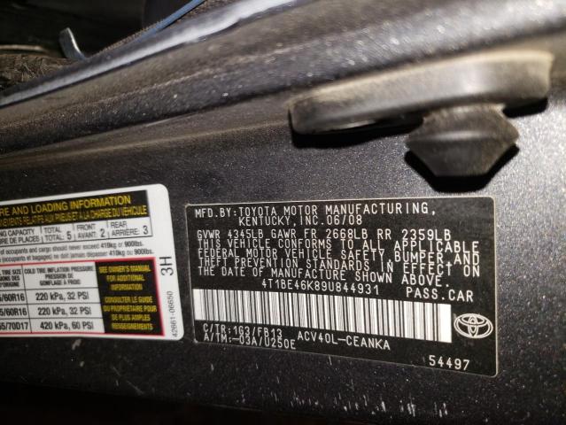 Photo 10 from auction – 2009 TOYOTA CAMRY BASE with VIN 4T1BE46K89U844931