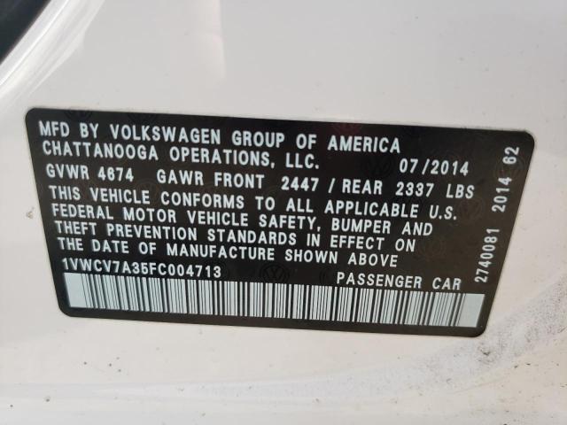 Photo 10 from auction – 2015 VOLKSWAGEN PASSAT SEL with VIN 1VWCV7A35FC004713