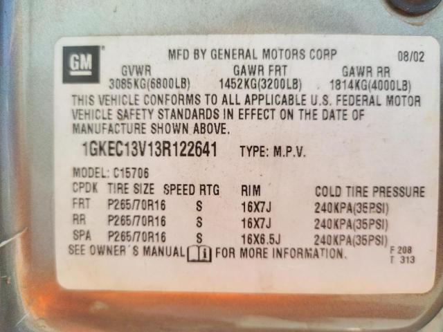 Photo 10 from auction – 2003 GMC YUKON with VIN 1GKEC13V13R122641