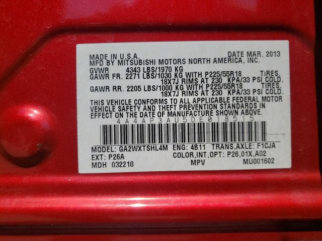 Photo 10 from auction – 2013 MITSUBISHI OUTLANDER with VIN 4A4AP3AU5DE018515