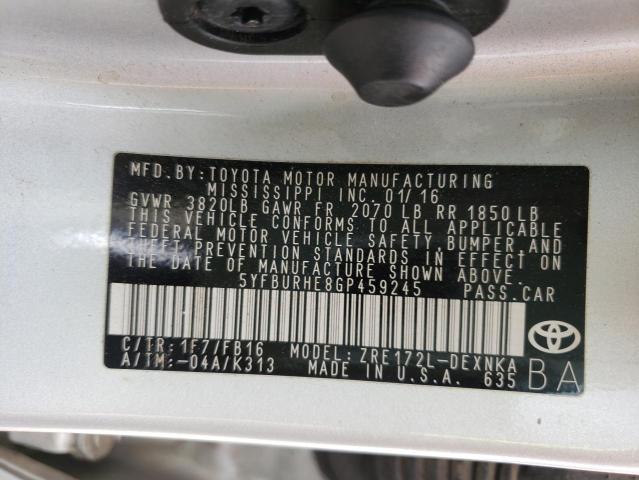 Photo 10 from auction – 2016 TOYOTA COROLLA L with VIN 5YFBURHE8GP459245