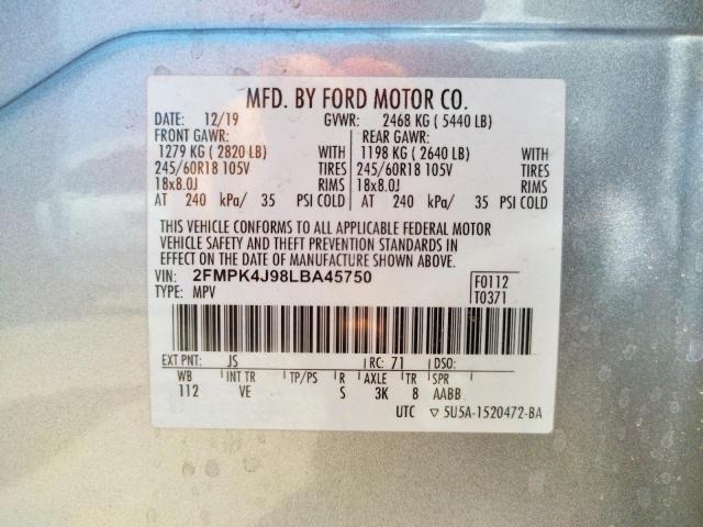 Photo 10 from auction – 2020 FORD EDGE SEL with VIN 2FMPK4J98LBA45750