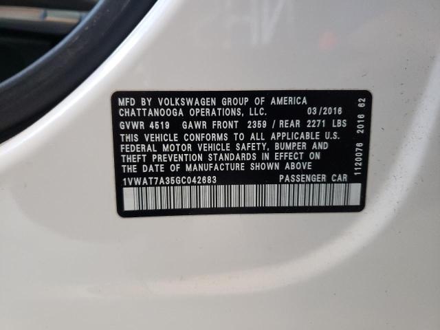 Photo 10 from auction – 2016 VOLKSWAGEN PASSAT S with VIN 1VWAT7A35GC042683