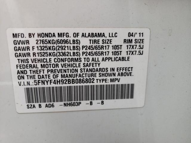 Photo 10 from auction – 2011 HONDA PILOT TOUR with VIN 5FNYF4H92BB086802