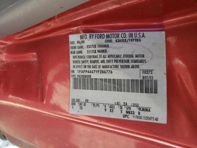 Photo 10 from auction – 2000 FORD MUSTANG with VIN 1FAFP4447YF286776