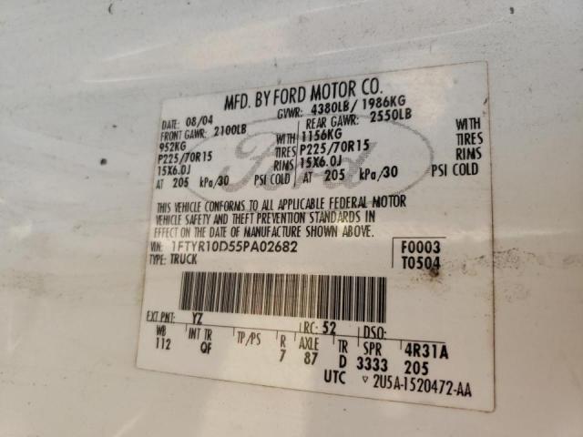 Photo 10 from auction – 2005 FORD RANGER with VIN 1FTYR10D55PA02682